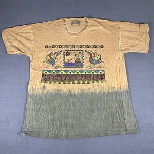 Vintage 90s NATIVE AMERICAN‎ ART ANIMALS Two Tone T-Shirt XL Single Stitch